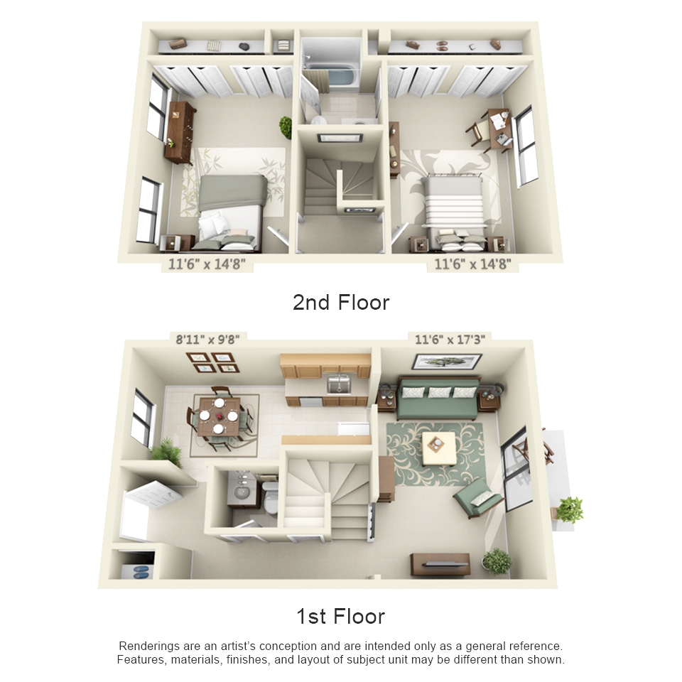 2 bedroom townhouse show fullsize floor plan
