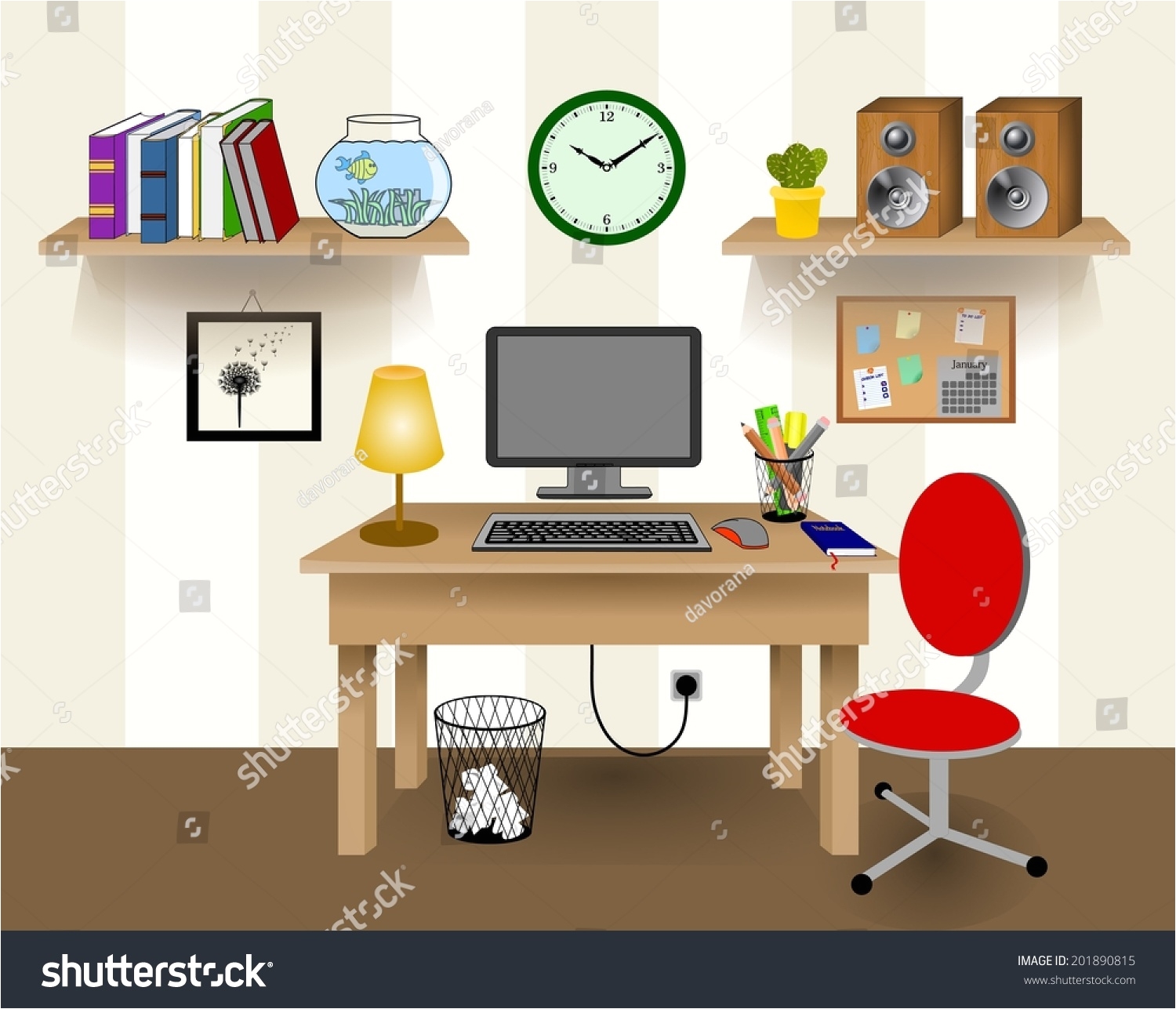 computer desk decor colorful retro creative office work space with pc wall with beige