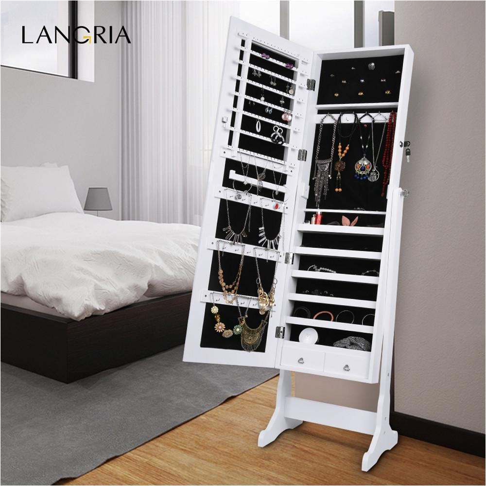 langria fashionable free standing lockable mirrored jewelry lockable organizer with mirror for living room