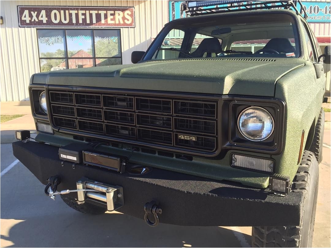 1978 blazer with custom bumpers rigid ir led lights and hyperspots custom roof rack racing fuel cell and custom sprayed in od green w black accents