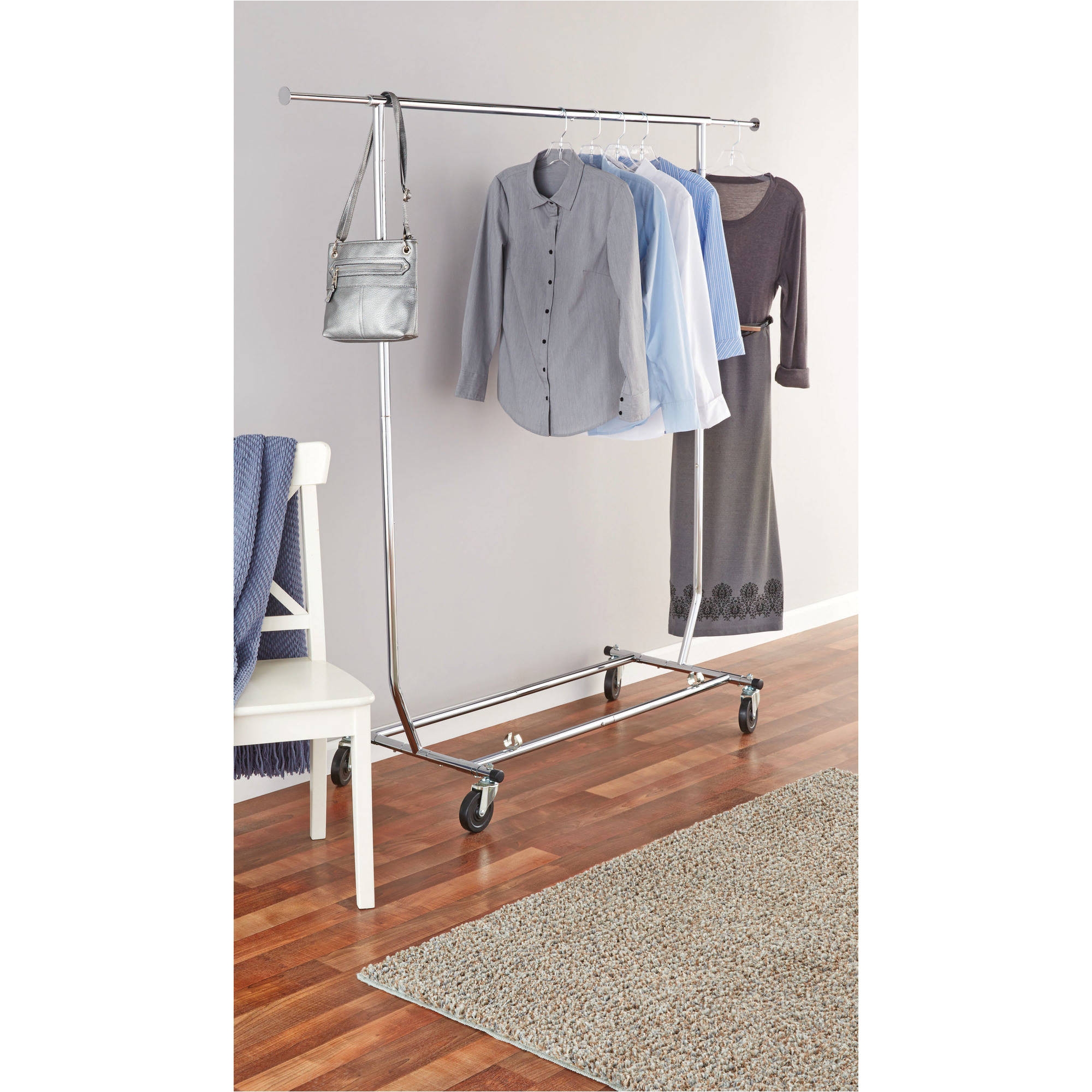commercial single rolling clothes rack mainstays deluxe garment with wheels chrome walmart com awesome decorate imagey