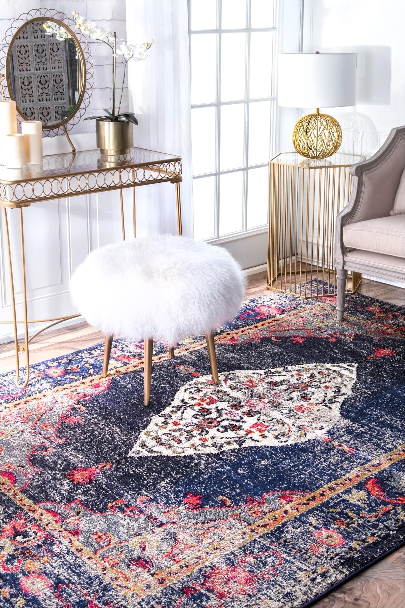 Colorful Rugs Nuloom Vintage Medallion Veronica Navy area area Rug Closet