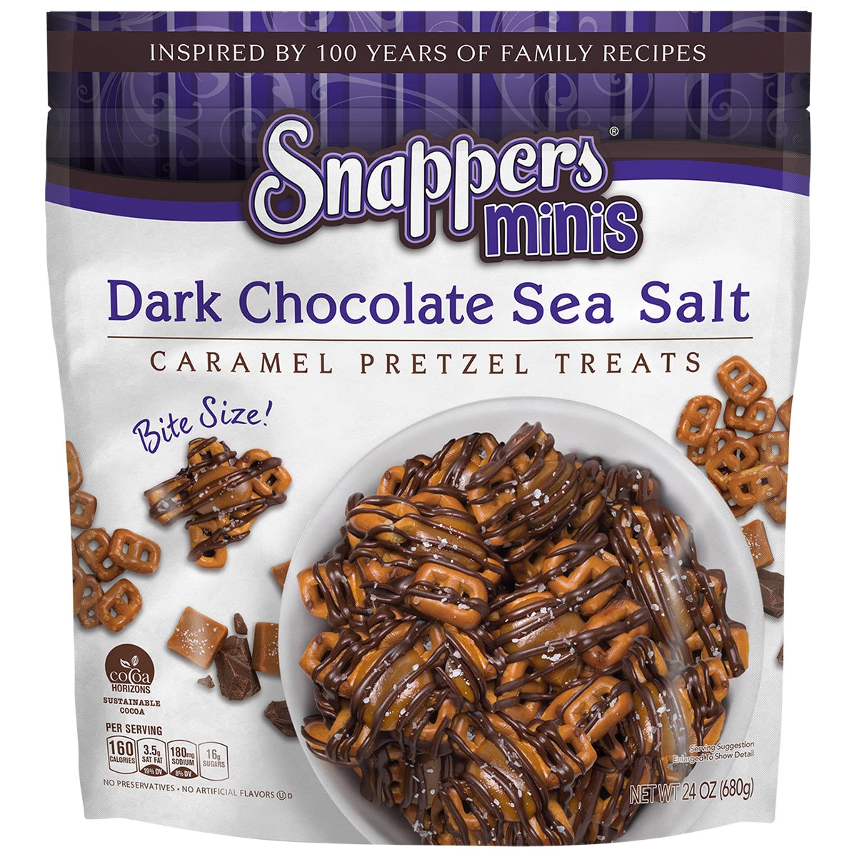 snappers minis dark chocolate sea salted caramel pretzel treats 680g costco uk