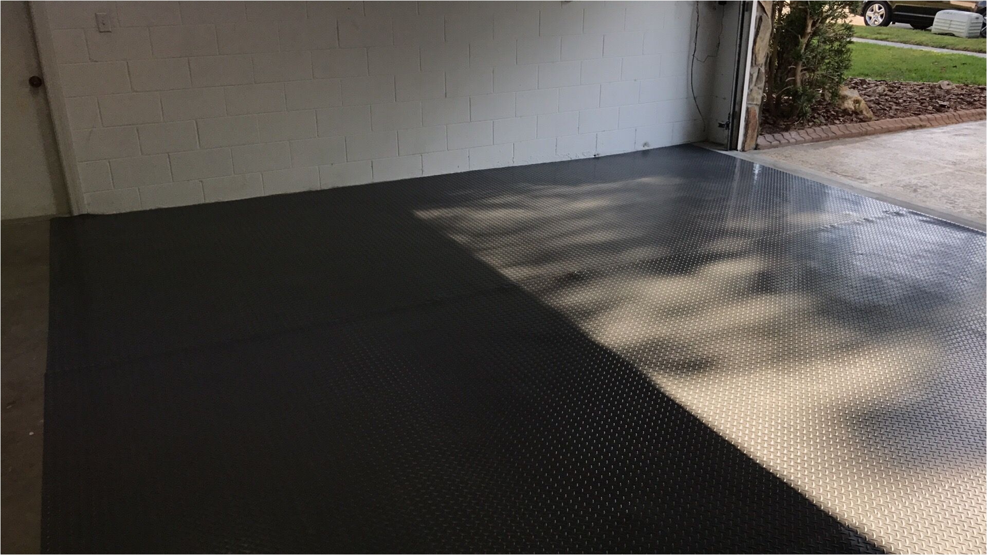 costco rubber garage flooring mats 7 5 x 17 three of them overlap for