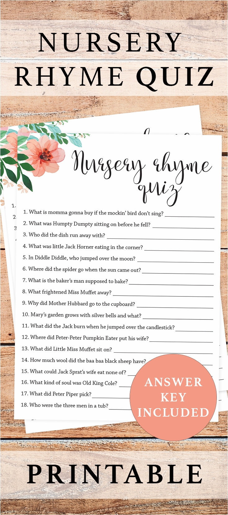 printable nursery rhyme game for baby showers by littlesizzle click through to instantly download your