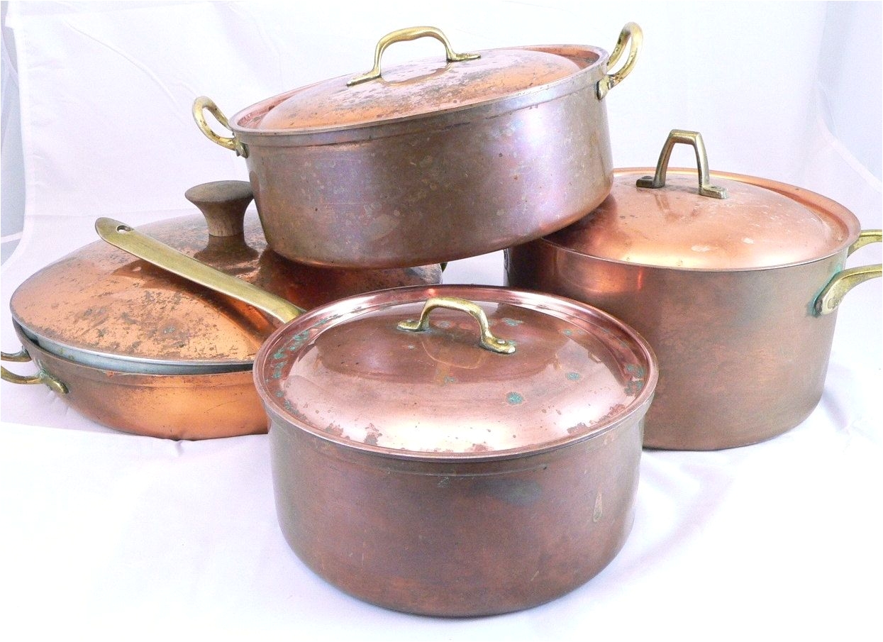 vintage 8 eight piece copper pots and pans set by fineredefined
