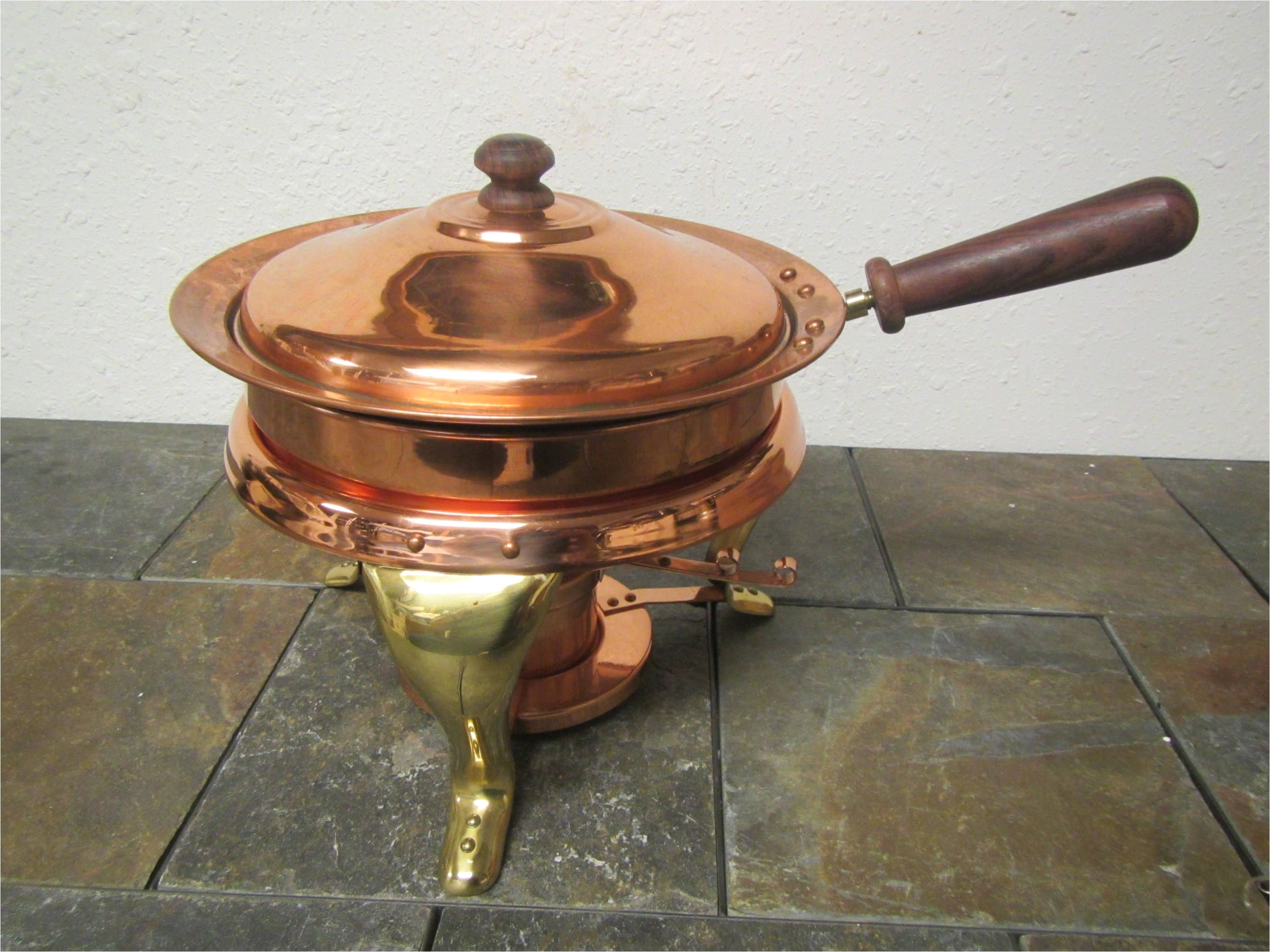 vintage copper brass chafing dish food warmer double boiler fondue pot