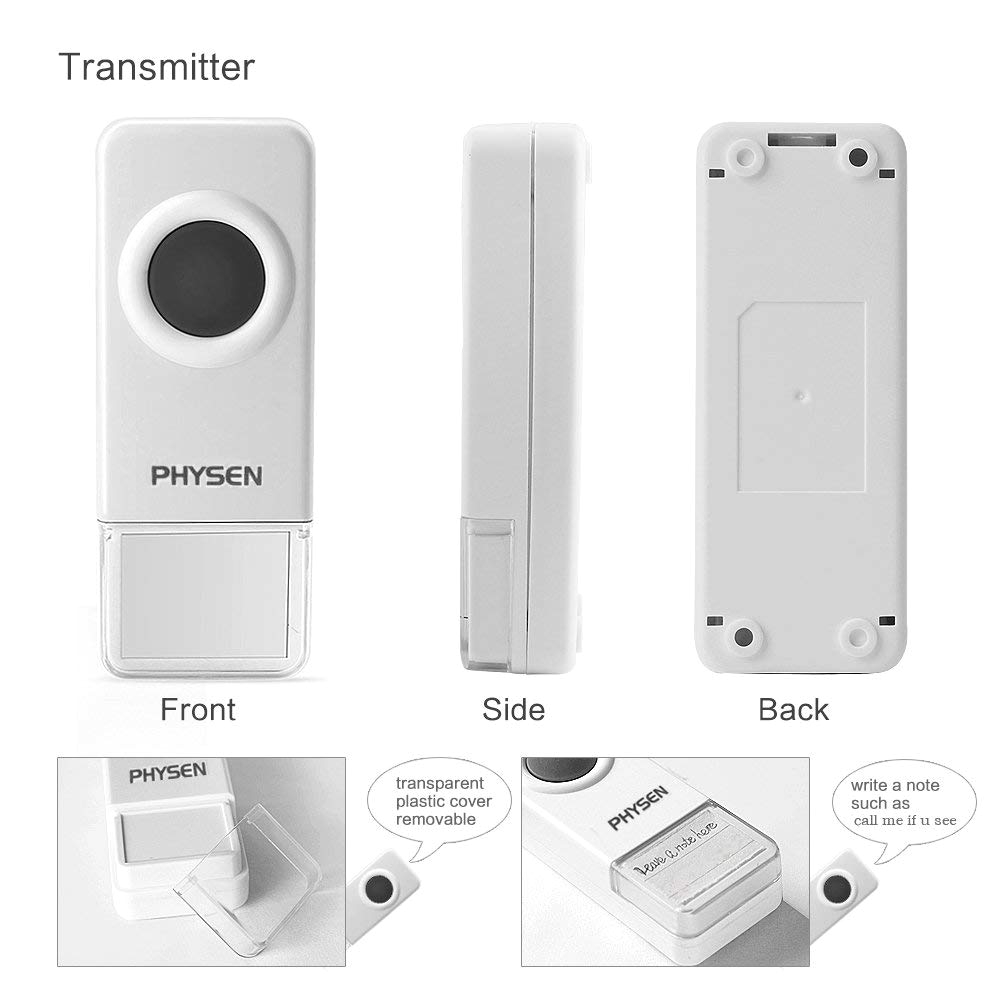 waterproof wireless doorbell physen b7 door bell door chime 2 push buttons 3 plug in receivers operating up to 1000 feet range 4 adjustable volume levels