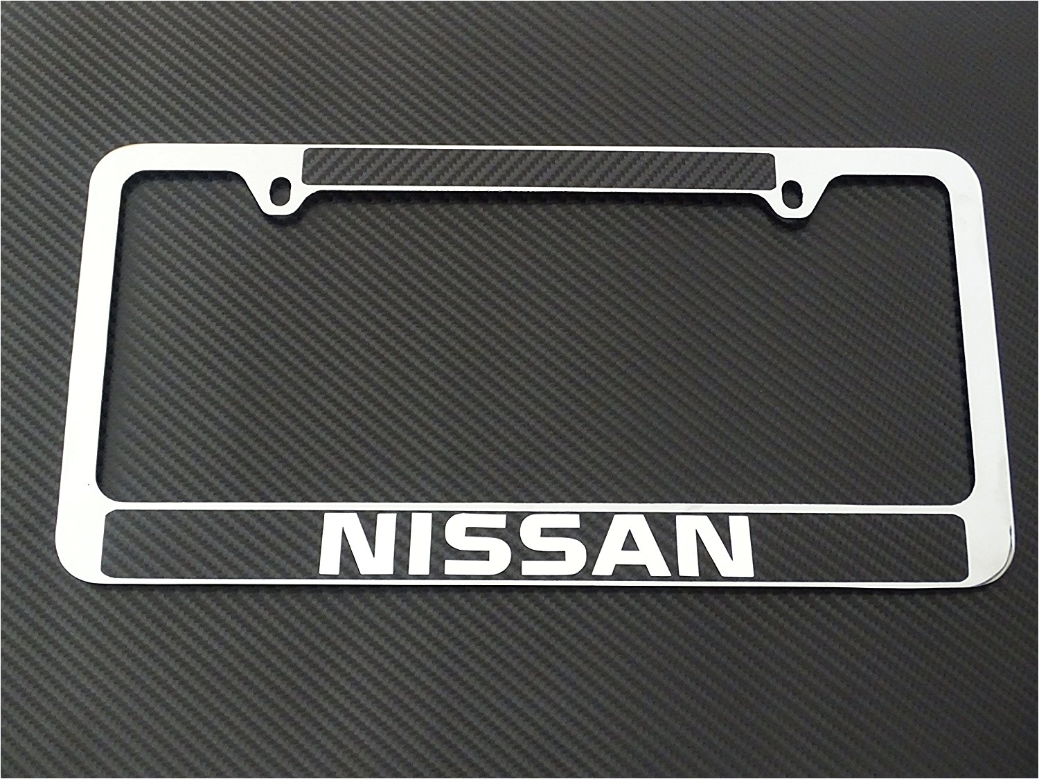 get quotations a nissan license plate frame chrome metal carbon fiber details chrome text