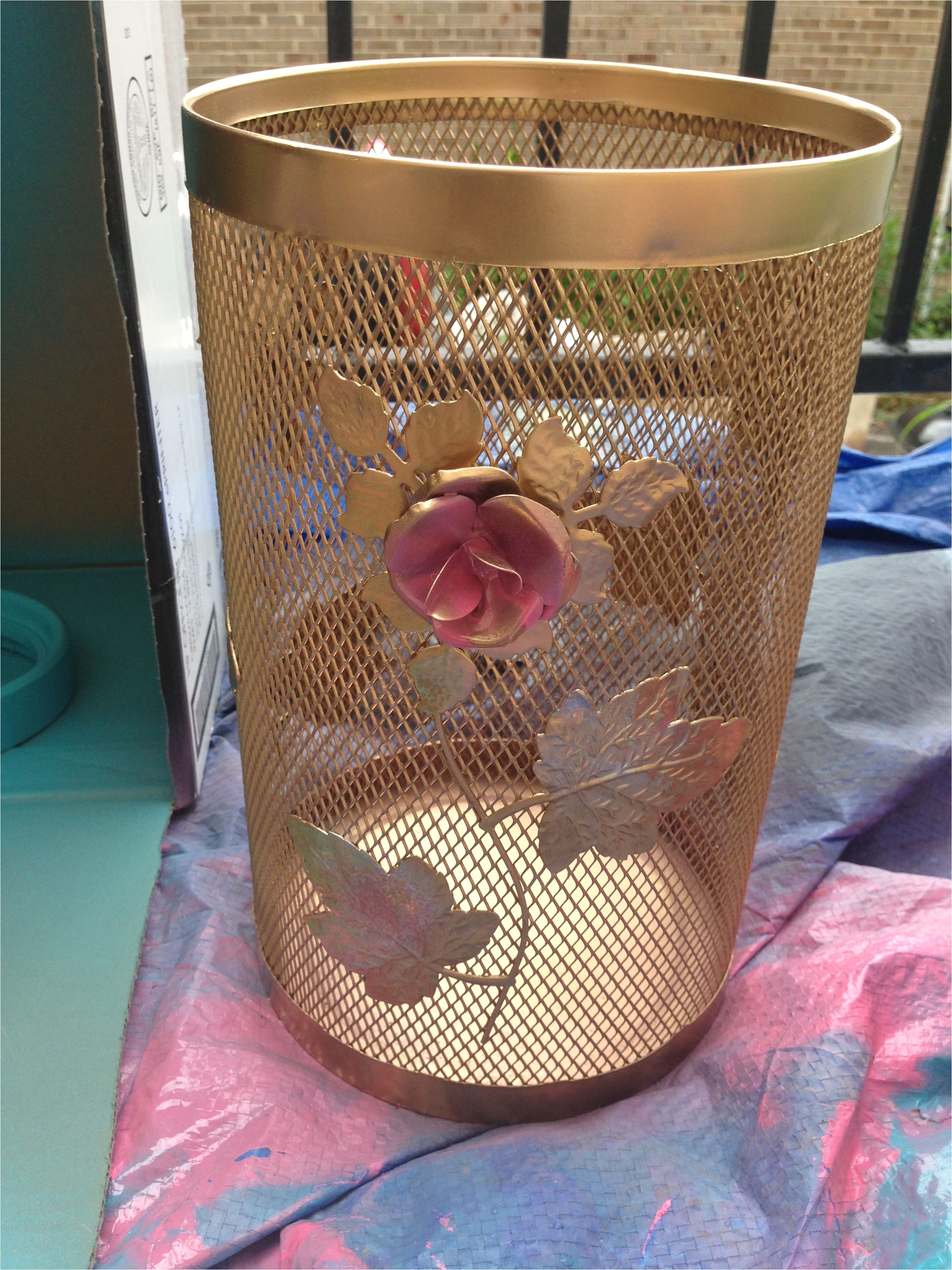 vintage wire wastebasket i revamped a little it was already a brass wire metal material