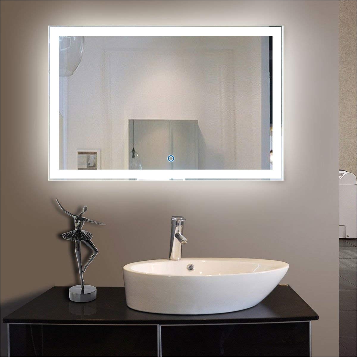 amazon com 2432 in rectangle vertical led decorative bathroom silvered mirror touch button d n031 home kitchen