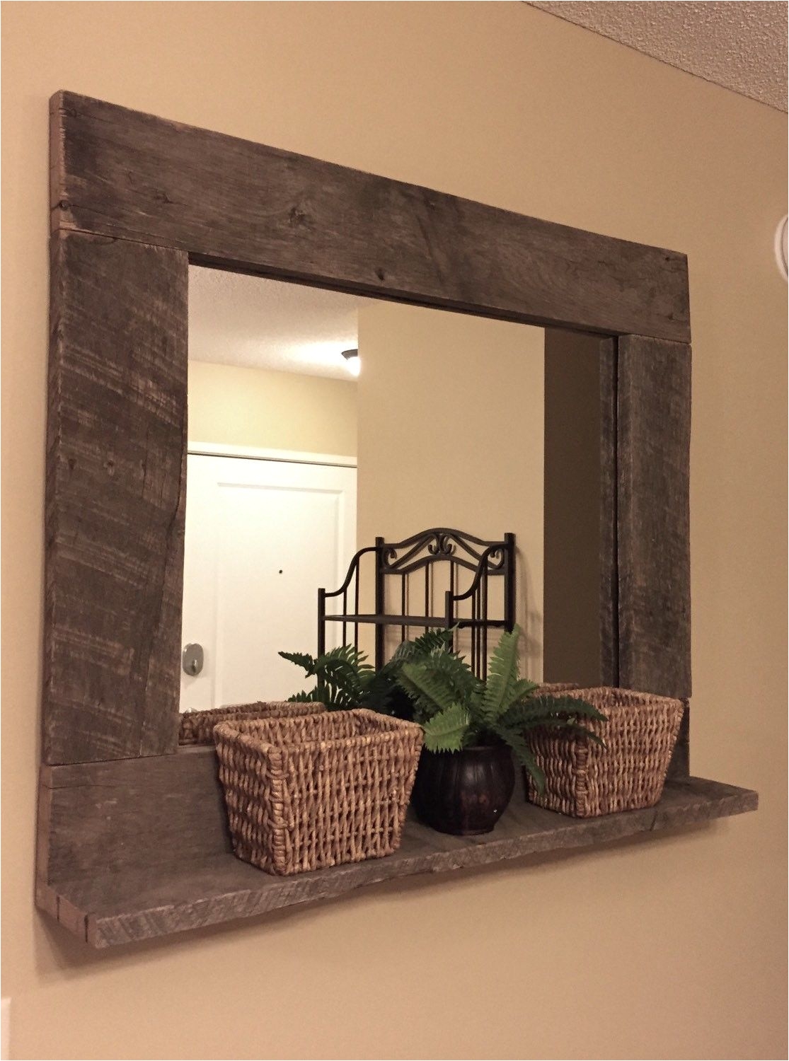 rustic wood mirror pallet furniture rustic home decor large wall mirror hanging mirror with shelf by bandvrusticdesigns on etsy