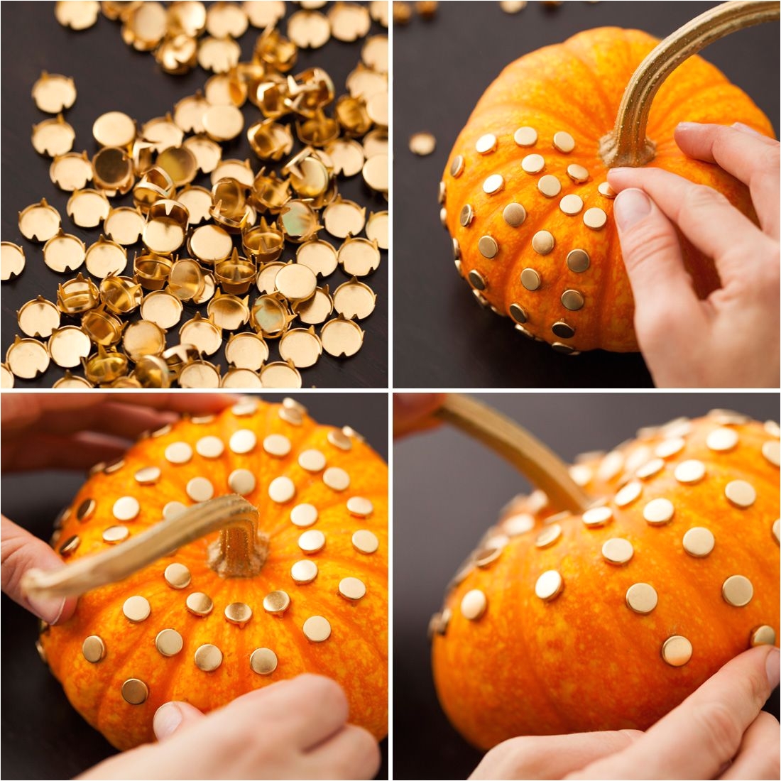 use gold studs to make a super chic pumpkin no hammer or special tools required