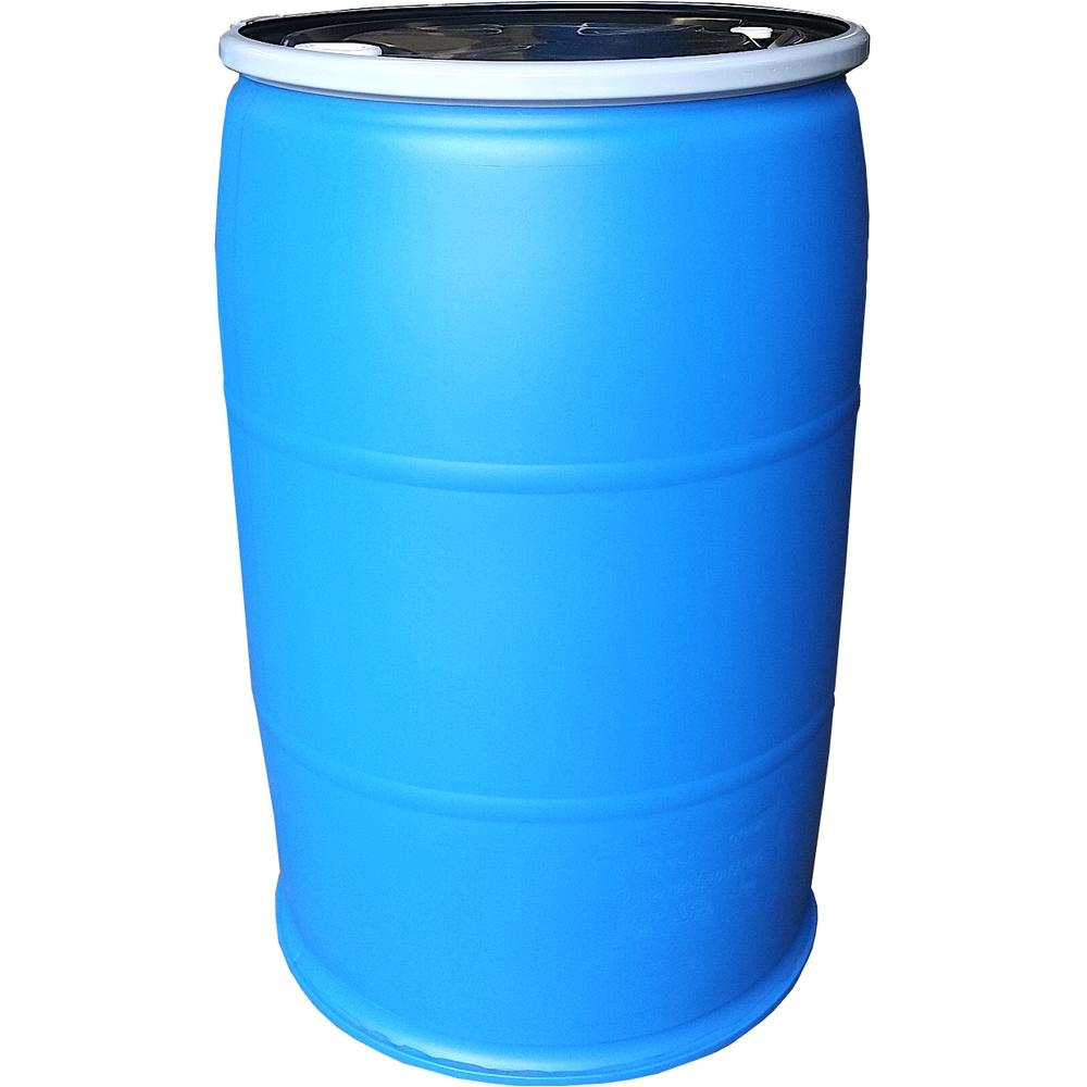 open top plastic industrial drum with lid and lock band off