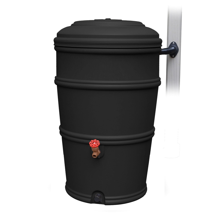 earthminded 50 gallon recycled black hdpe plastic rain barrel with diverter and spigot