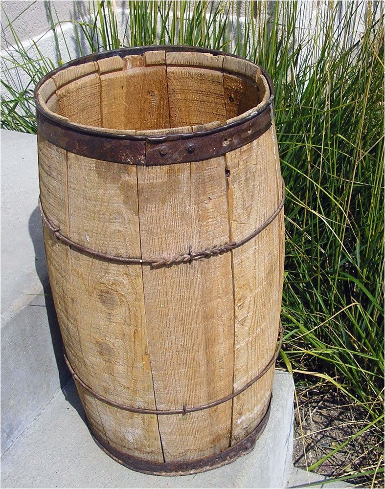 old wooden nail keg vintage wood barrel metal strapping rustic home decor