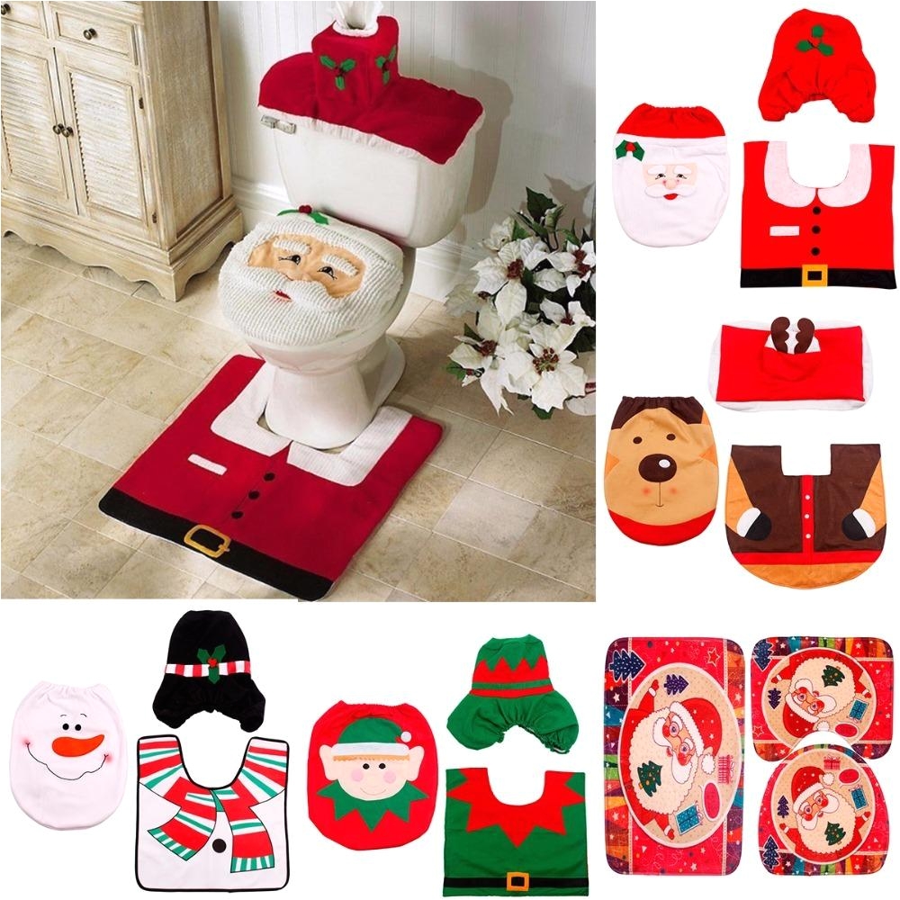 Decorative Santas for Christmas Best Fengrise Santa Claus Rug toilet Seat Cover Bathroom Set Merry