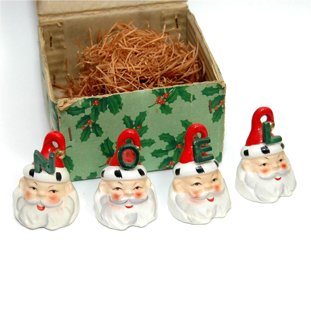 Decorative Santas for Christmas Set Of 4 Noel Ceramic Santa Claus Bells Holiday Christmas Xmas