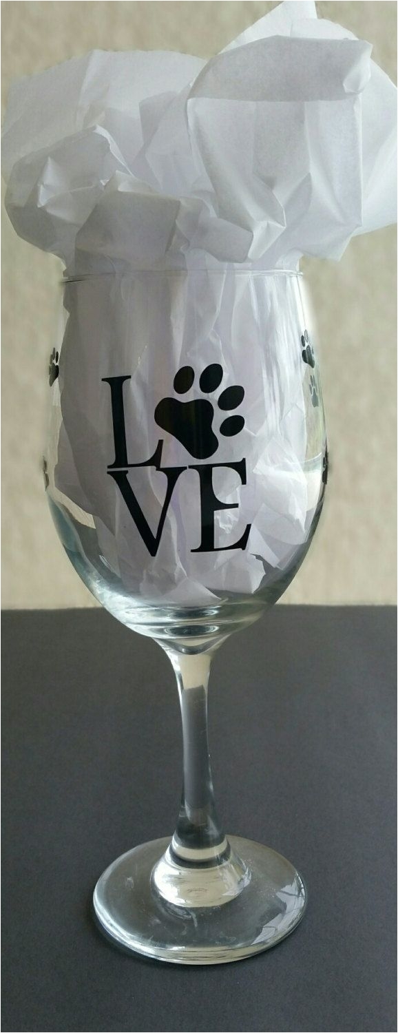 wine glass dog love paw print wine glass by sandytoeshomedecor on etsy