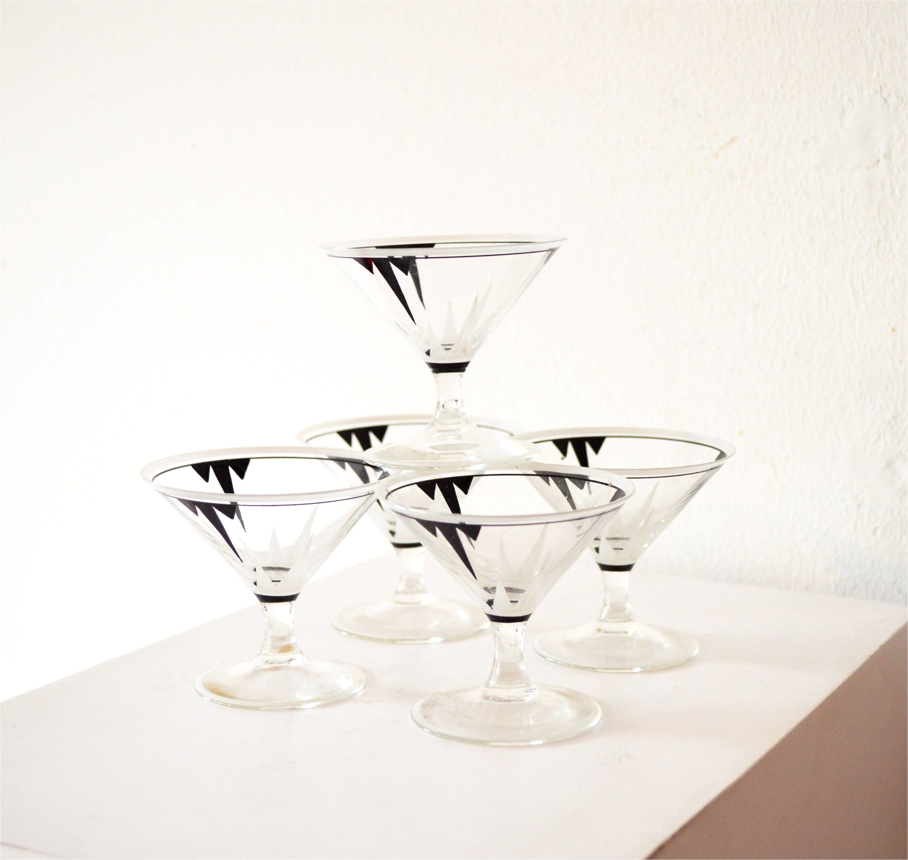 vintage stemmed shot glass set mid century stemmed schnapps glass set mini black and