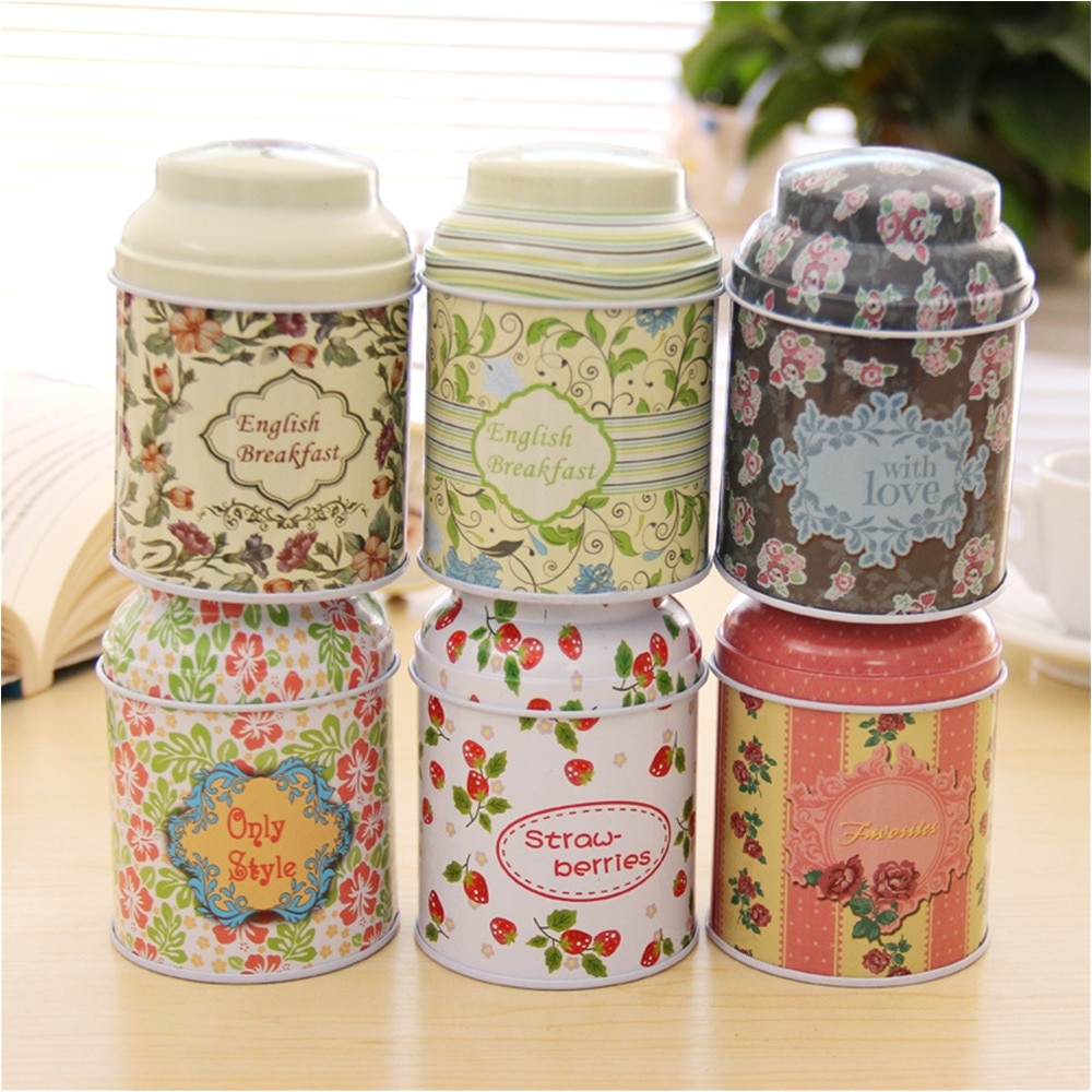 6pcs korean pastoral iron storage tank box round sealed cans coffee tea tin container vintage romance