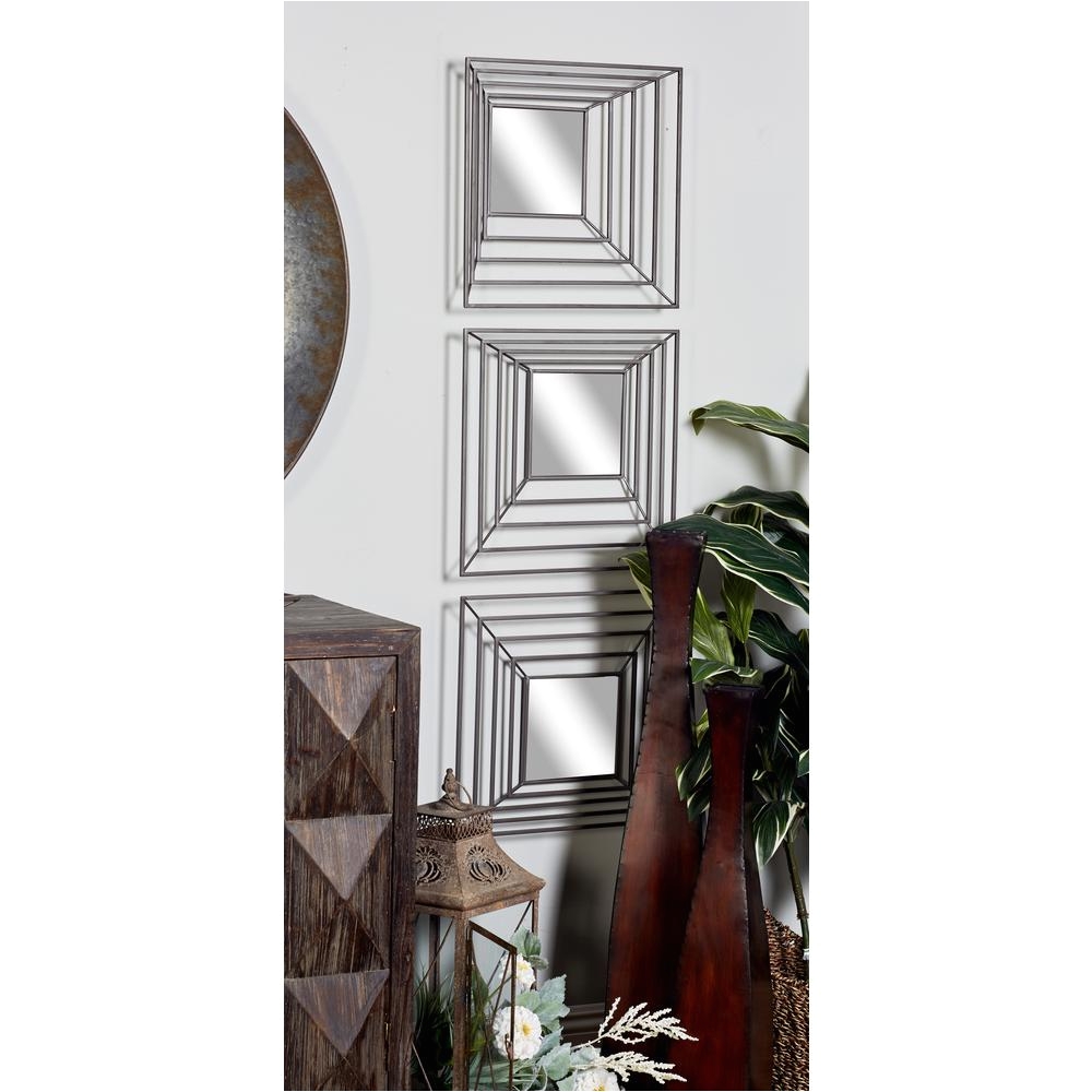 square polished silver 3d wall mirrors set of 4