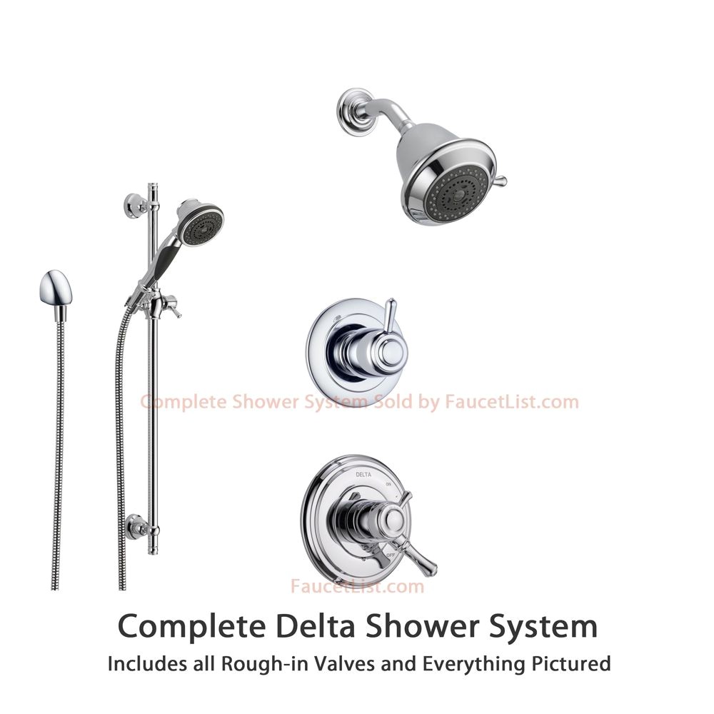 delta cassidy chrome shower system with dual control shower handle 3 setting diverter showerhead and handheld shower ss179783