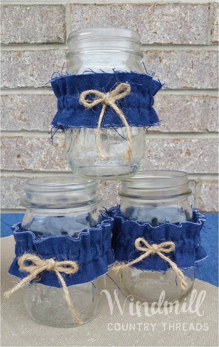 denim mason jar sleeves pint jar cuffs blue jean wedding decor denim rustic centerpieces set of 6 pinterest centerpieces jar and jeans wedding