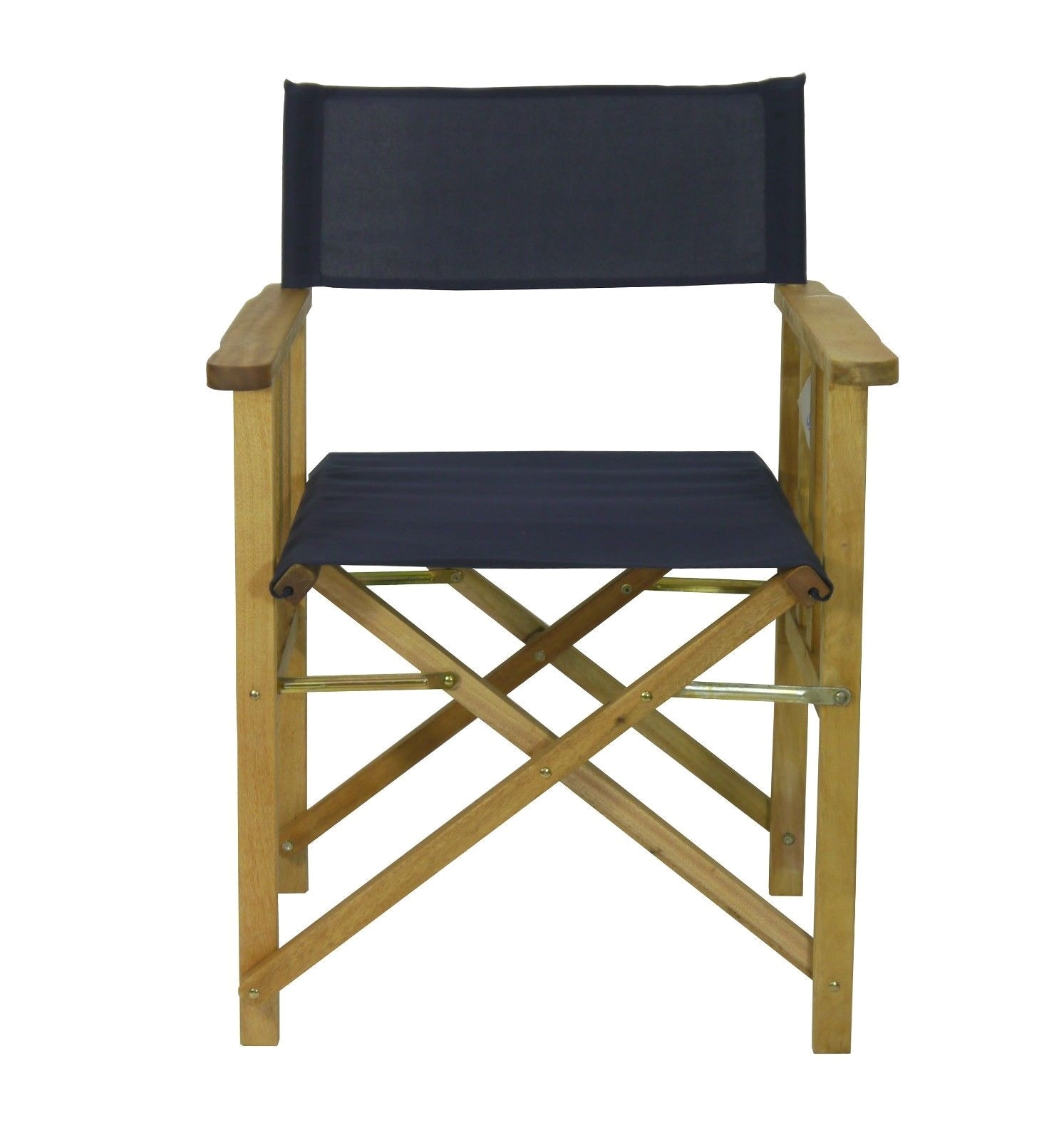 directors outdoor folding deck chair timber side slats polyester navy