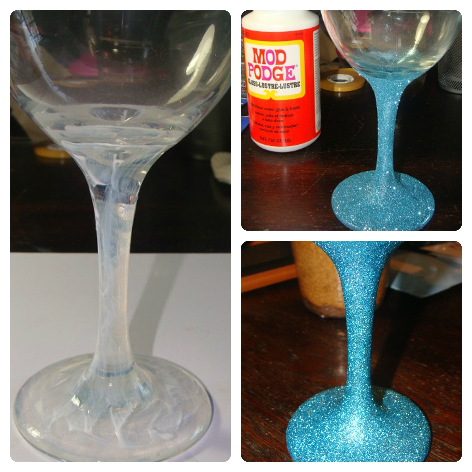 diy custom wine glass with glitter stem