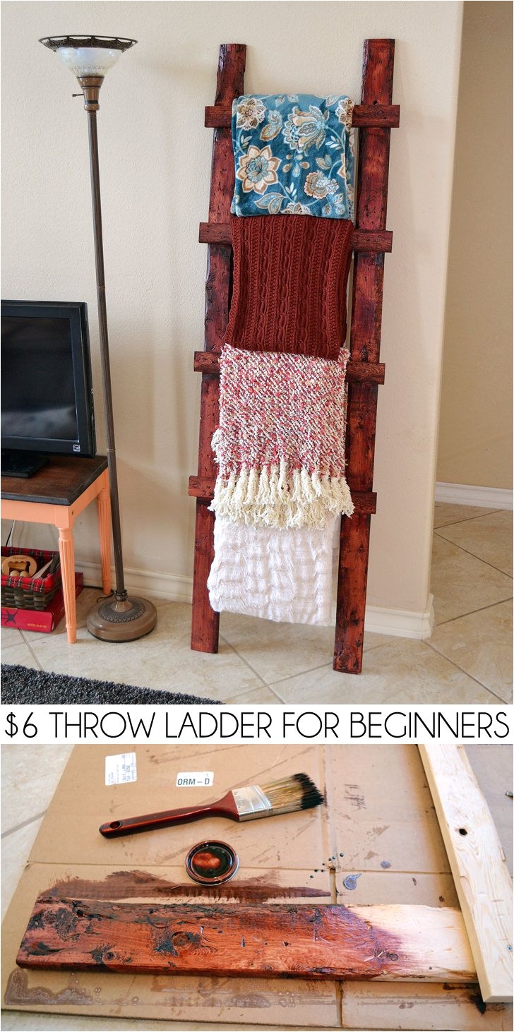 even a total beginner can make this simple rustic throw ladder for about 6 ladder for blanketsdiy
