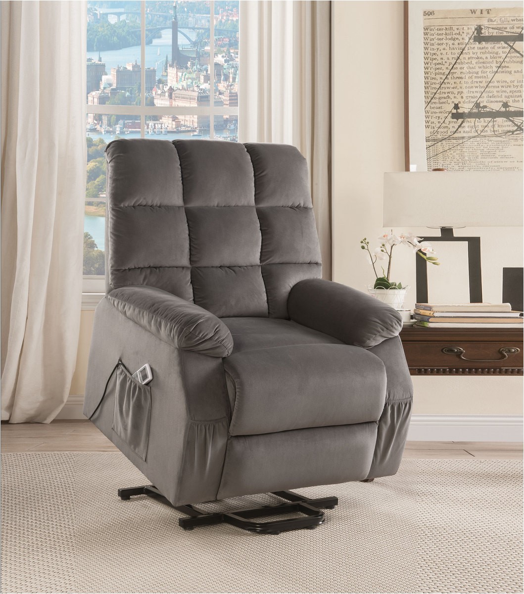 reclining sofa slipcover ipompea recliner w power lift massage in gray velvet acme of reclining sofa