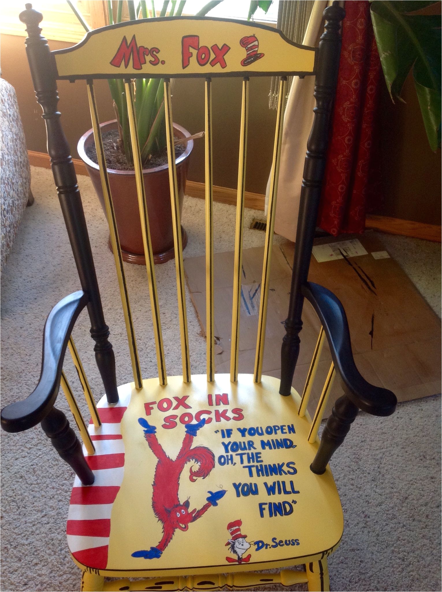 dr seuss painted chair fox in socks