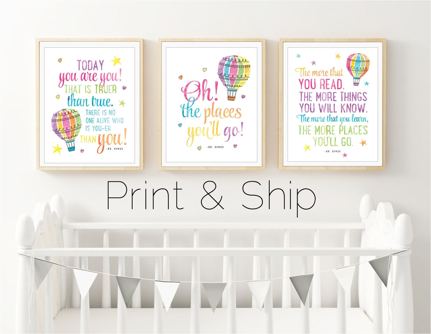 set of 3 prints dr seuss quotes oh the places you ll go watercolor nursery art today you are you the more that you read bright colors by dunestudio