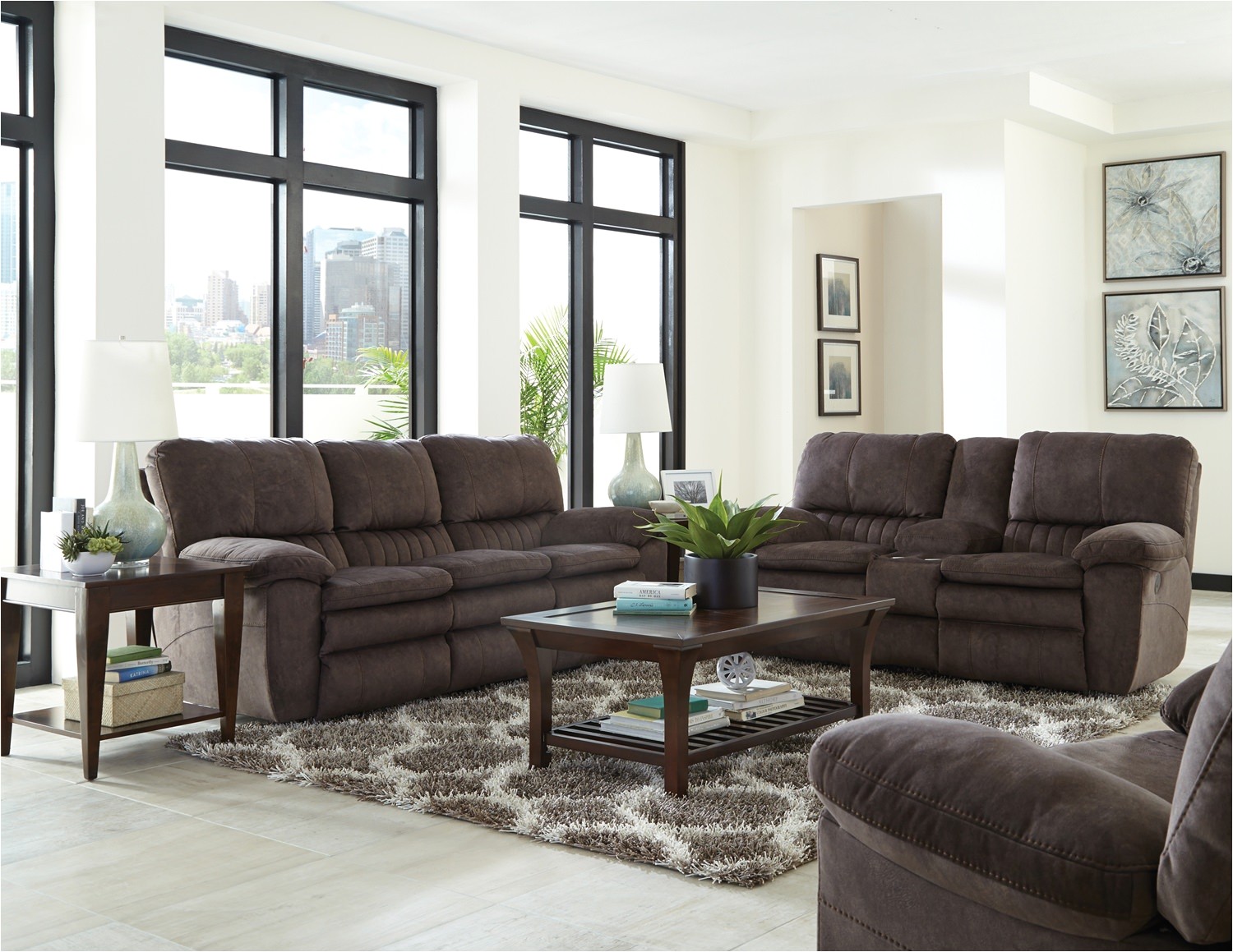 Early American Furniture sofas Reyes Chocolate Lay Flat Reclining Group