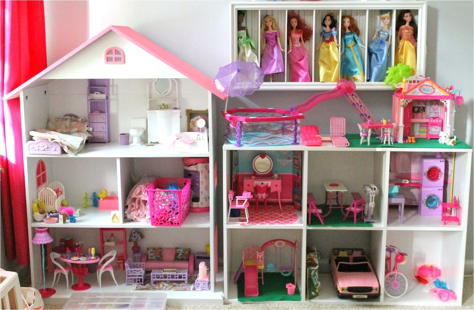 diy barbie house using a bookshelf and cube shelf from target