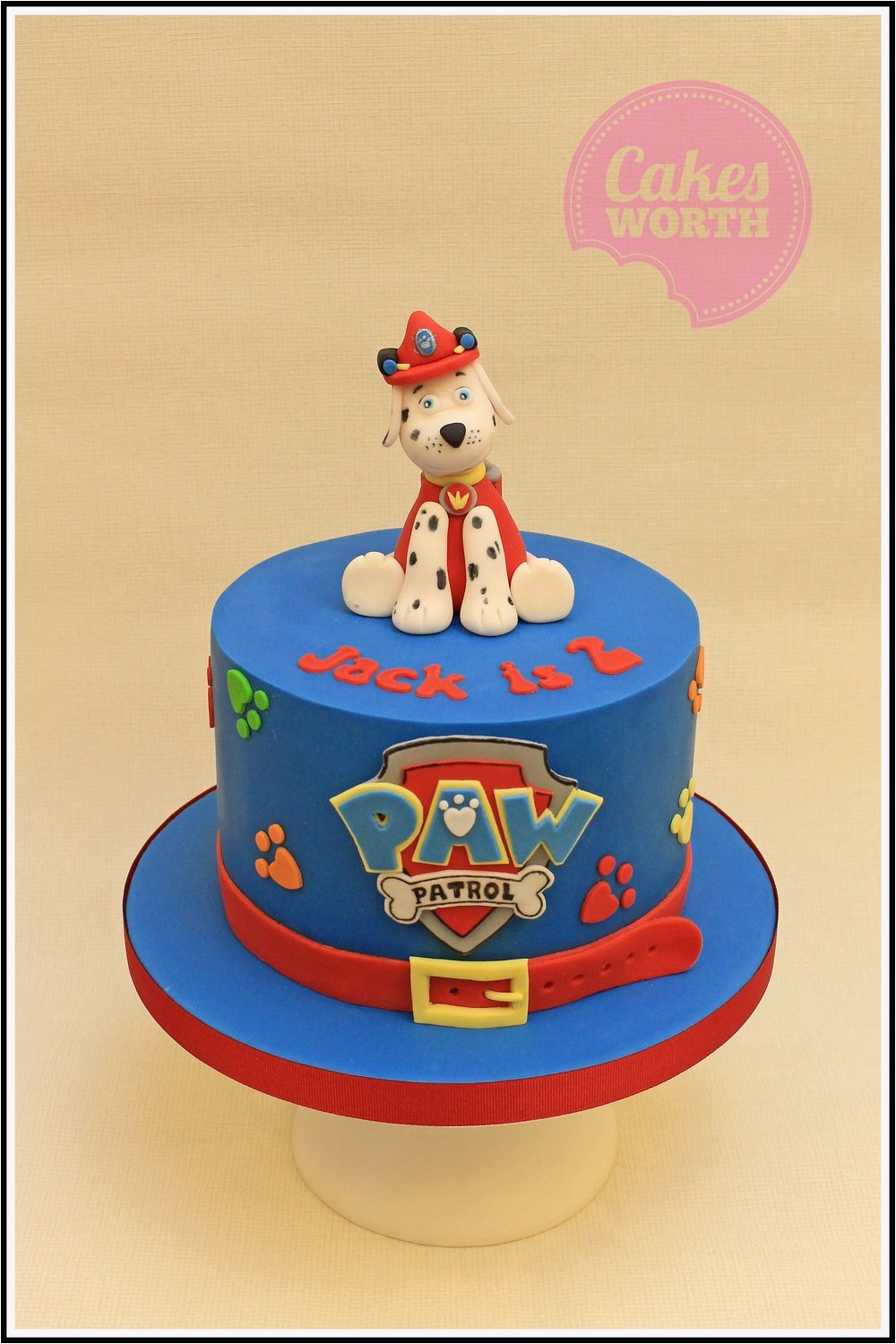 paw patrol birthday cake with edible marshall cake topper