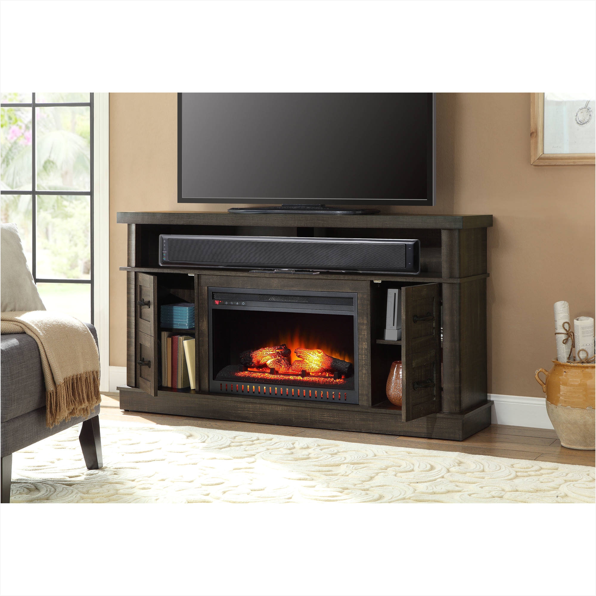 whalen weathered dark pine media fireplace console for tv s up to 70 walmart