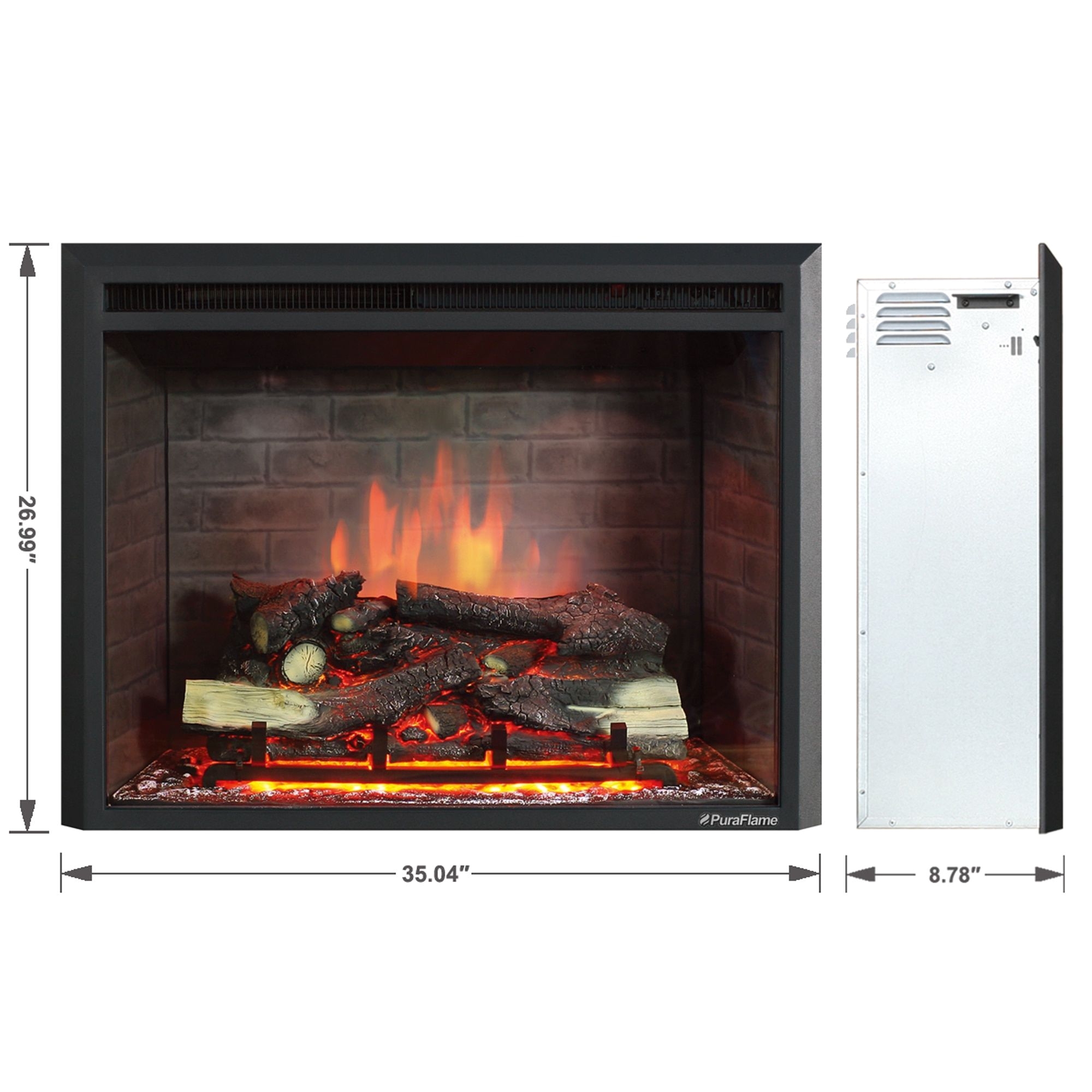puraflame 33 inch western electric fireplace insert with remote control black glass