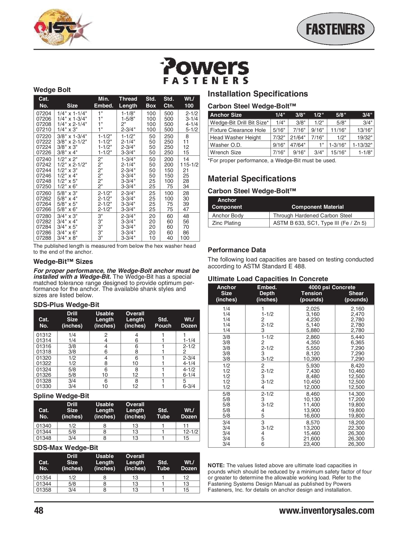 Epoxy Concrete Floor Anchors Fasteners Catalog Inventory Sales Company Pages 51 79 Text