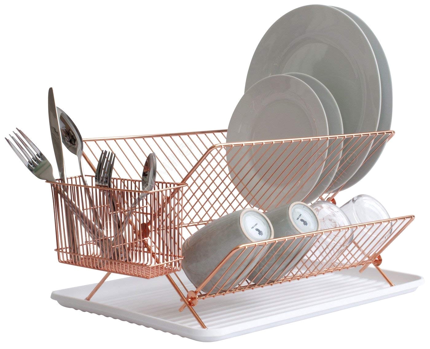 bloomsbury mill 2 tier folding dish drainer collapsible dryer rack with cutlery holder and drip tray anti rust copper amazon co uk kitchen home