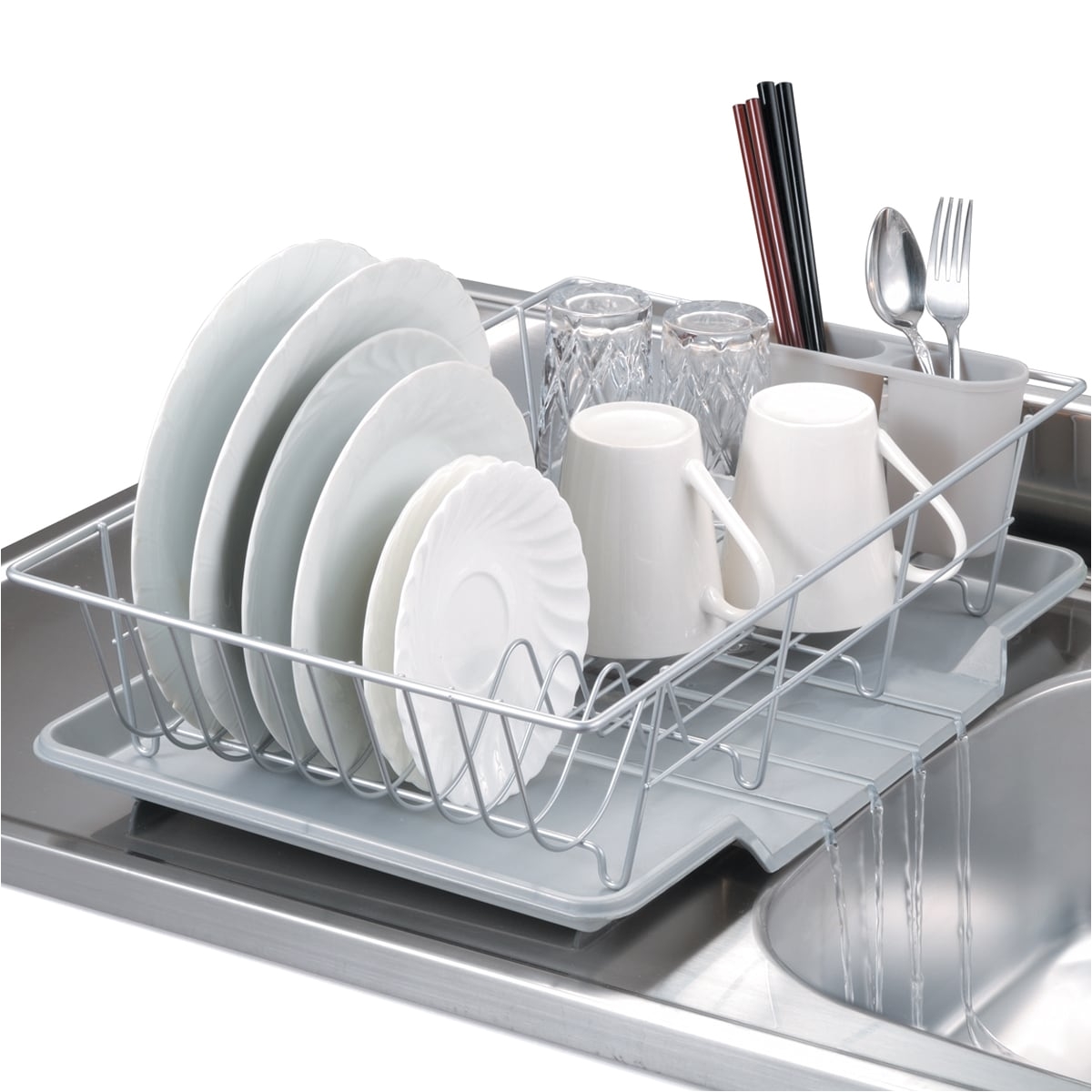 shop sweet home collection 3 piece silver dish drainer set on sale free shipping on orders over 45 overstock com 9603704