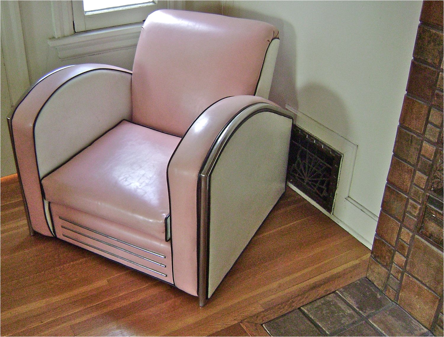 vintage jazz art deco club chair american single streamline art deco style club chair pink white black and chrome 2 400 00 via etsy