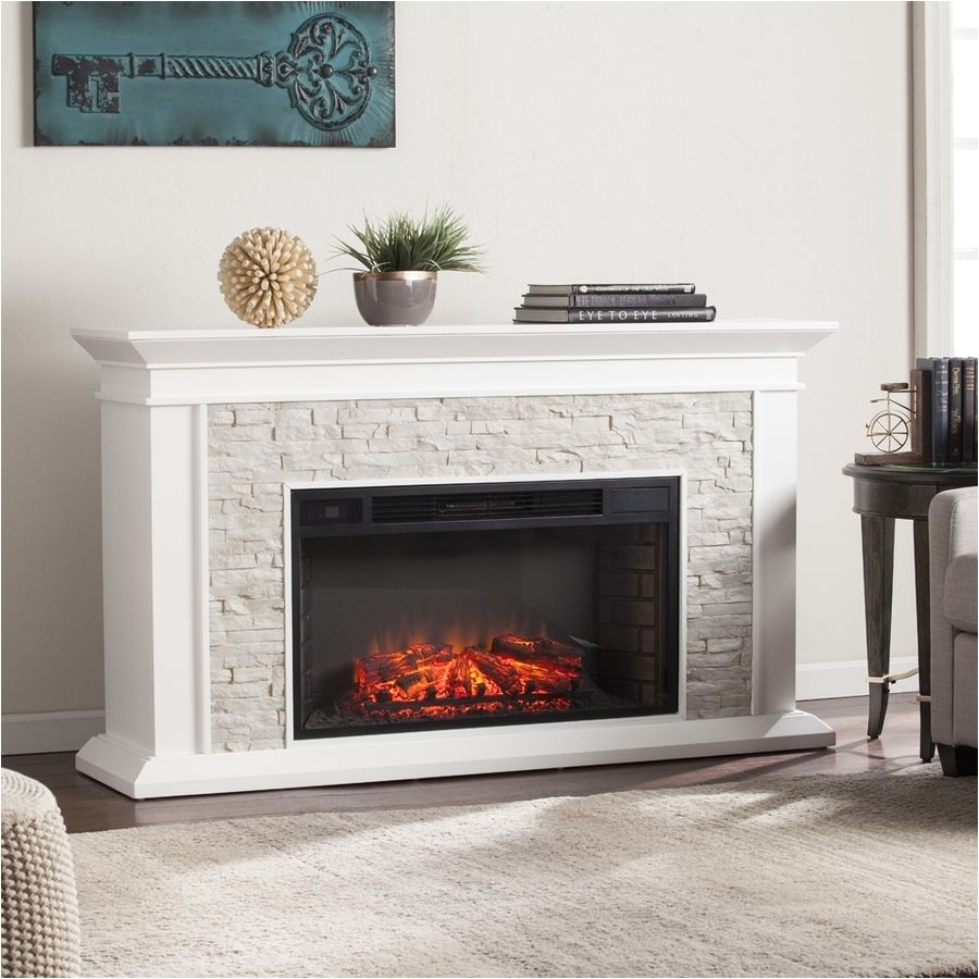 boston loft furnishings 60 25 in w fresh white rustic white faux stone led electric fireplace with thermostat and remote control