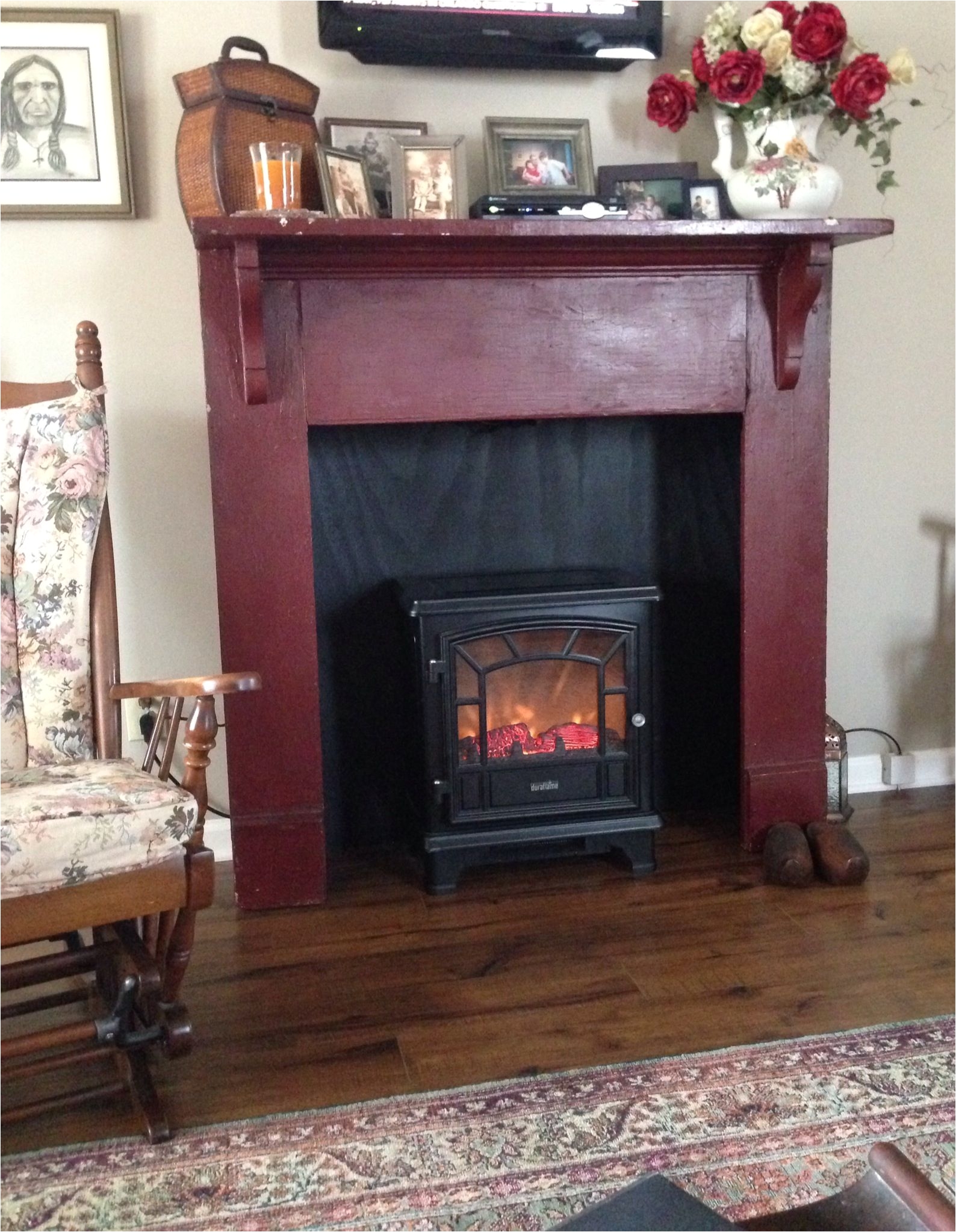 antique mantle with faux fireplace