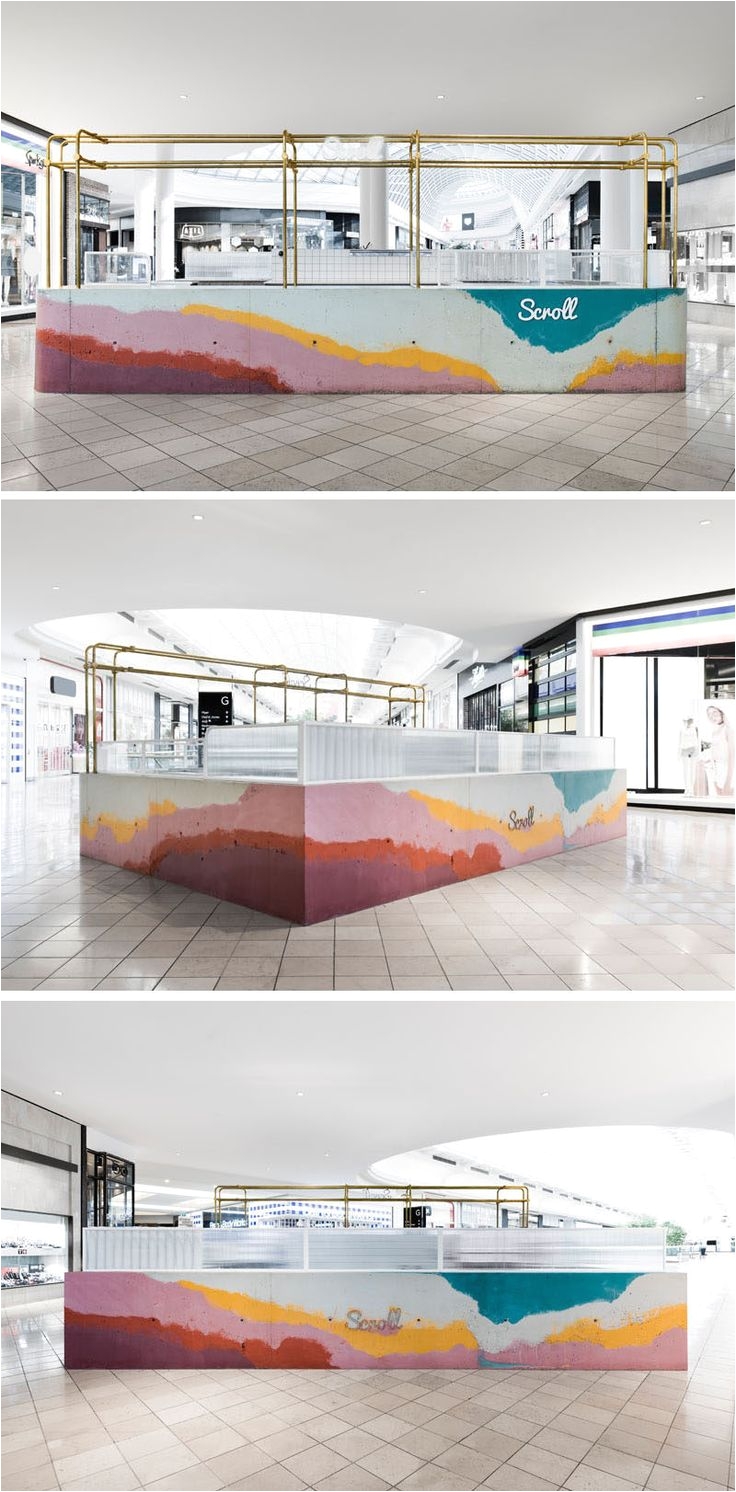 layers of colorful concrete were poured onsite into a formwork mold to create a bar for