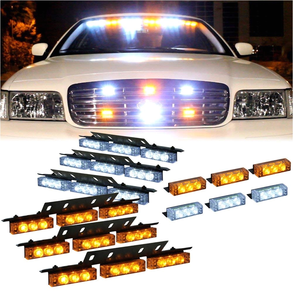 amazon com dt motoa amber white 54x led emergency vehicle deck dash grill warning lights 1 set automotive