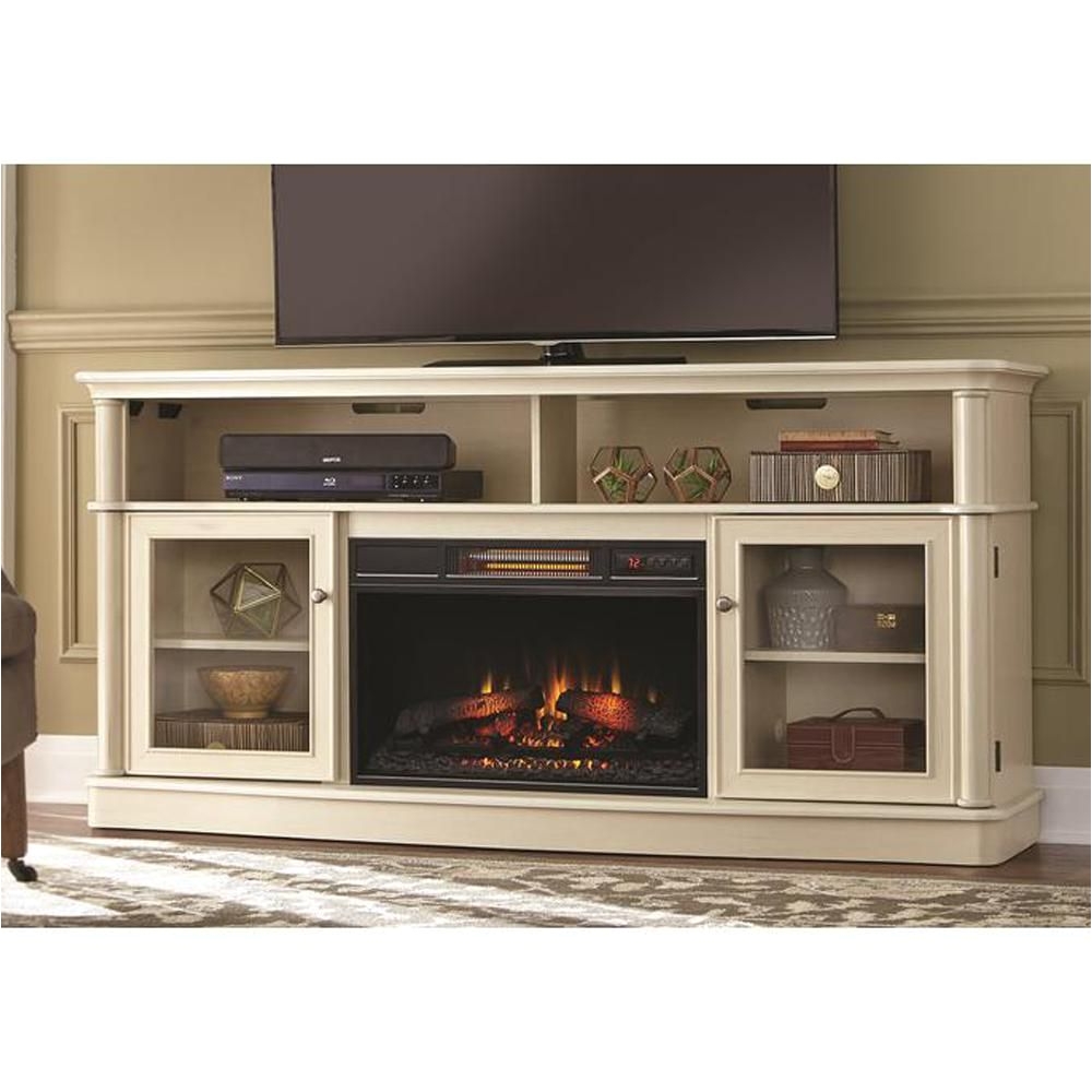 media console infrared bow front electric fireplace in antique white