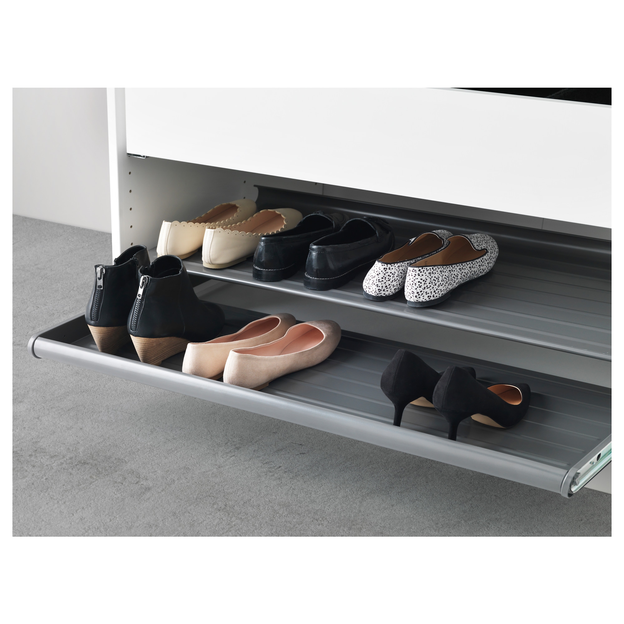 ikea komplement pull out shoe shelf solid bottom prevents any dirt from falling outside the