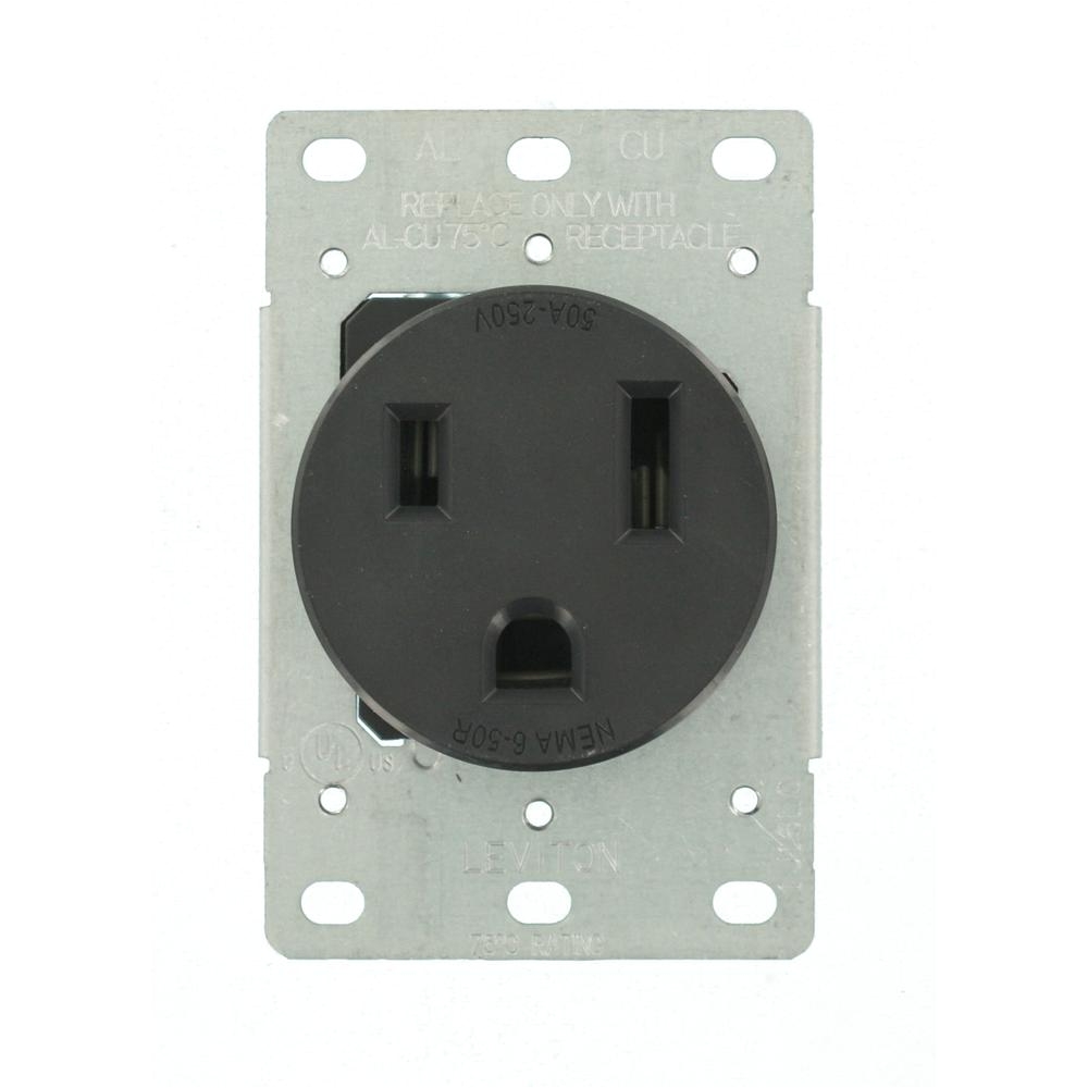 leviton 50 amp 2 pole flush mount shallow single outlet black